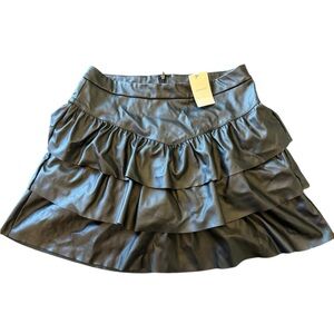 Vici Faux-Leather Ruffled Mini Skirt